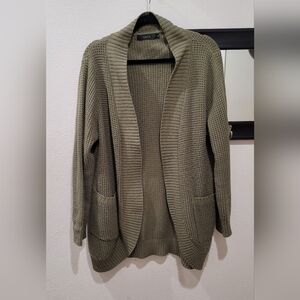 YIBOCK Olive Green Waffle Knit Open Front Cardigan  XL GUC